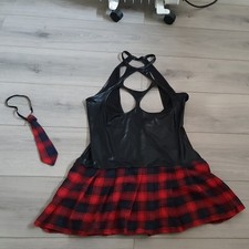 Ann Summers Schoolgirl Wet Look Open Bust Cupless Dress & Tie Set Size Mdm 12-14