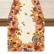 Fall Color Wild Flowers Watercolor Table Runner Table Decoration for Kitchen ...