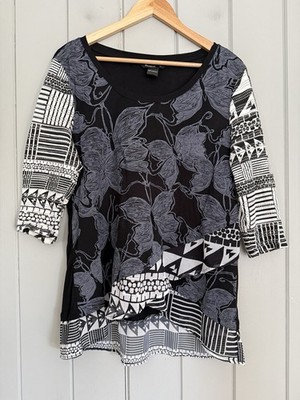 Desigual Butterfly Tunic Top XL Black White Gray Jersey Knit Boho European