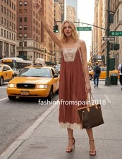 ZARA NEW WOMAN STRAPPY ZW COLL LACE STRAP DRESS SLIT BRICK XS-XL 5107/088/701