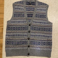 Brooks Brothers Men's Sweater Vest 100 Lambswool, V-Neck, Blue, Knit Sz Med EUC