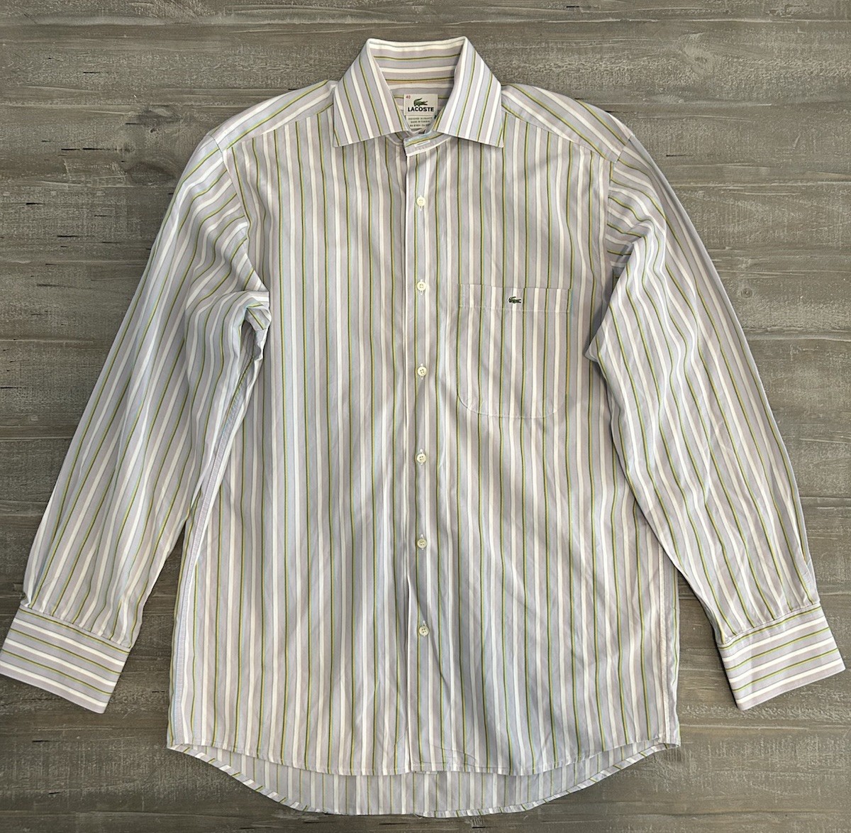 Lacoste mens long sleeve Stripped shirt Size 40 Small Imperfection