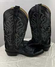 Dan Post Men's Black Bull Shoulder Leather Cowboy Boots MADE IN USA Size 8.5