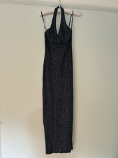 Navy blue evening gown with blue/silver sparkles halter-neck - UK10 - very good
