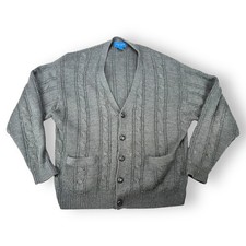 Vintage Towncraft Sweater Large Gray Cardigan Chunky Cable Knit Grandpa