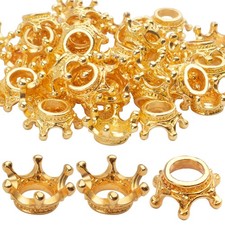 BronaGrand 50pcs Crown Shape Charms Loose Beads Pendants Alloy Small, Gold