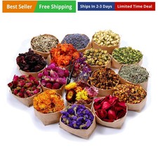 16 Bags Dried Flowers,100 Natural Dried Flowers Herbs Kit for Soap Making, D...