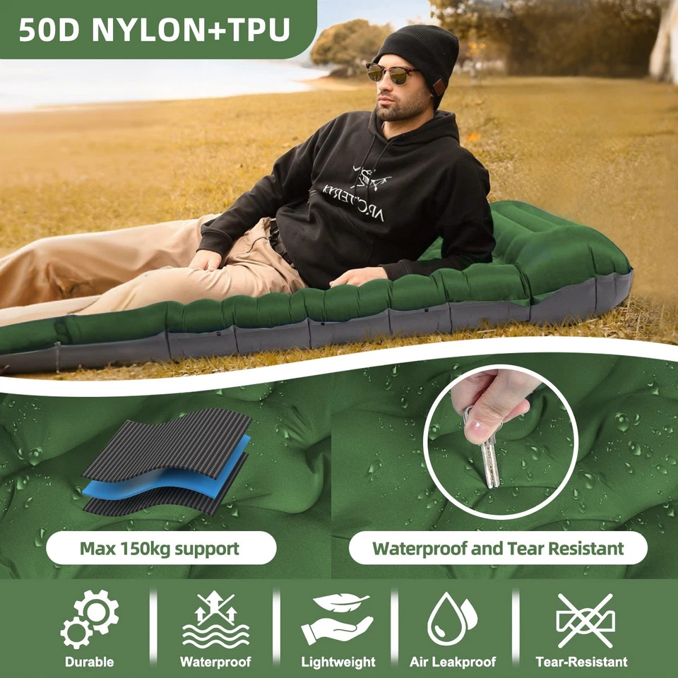 Isomatte Selbstaufblasend Ultraleicht 12cm Outdoor Camping Luftmatratze Fußpumpe - Bild 3 von 4