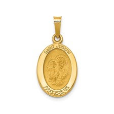 14k Yellow Gold Saint Joseph Oval Medal Pendant Catholic Religious Necklace Fait