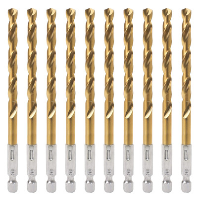 Hex Shank Drill Bits - Set of 10Pcs 1/4Inch Premium 4341 HSS Titanium Impact Hex