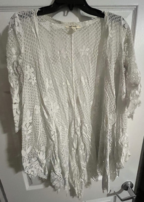 Miami Francescas Women s Sz S/M Light See Through Off White Lace Kimono Cardigan