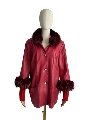 Vintage Leather Jacket With Real Fur Details Women's (Size L)
