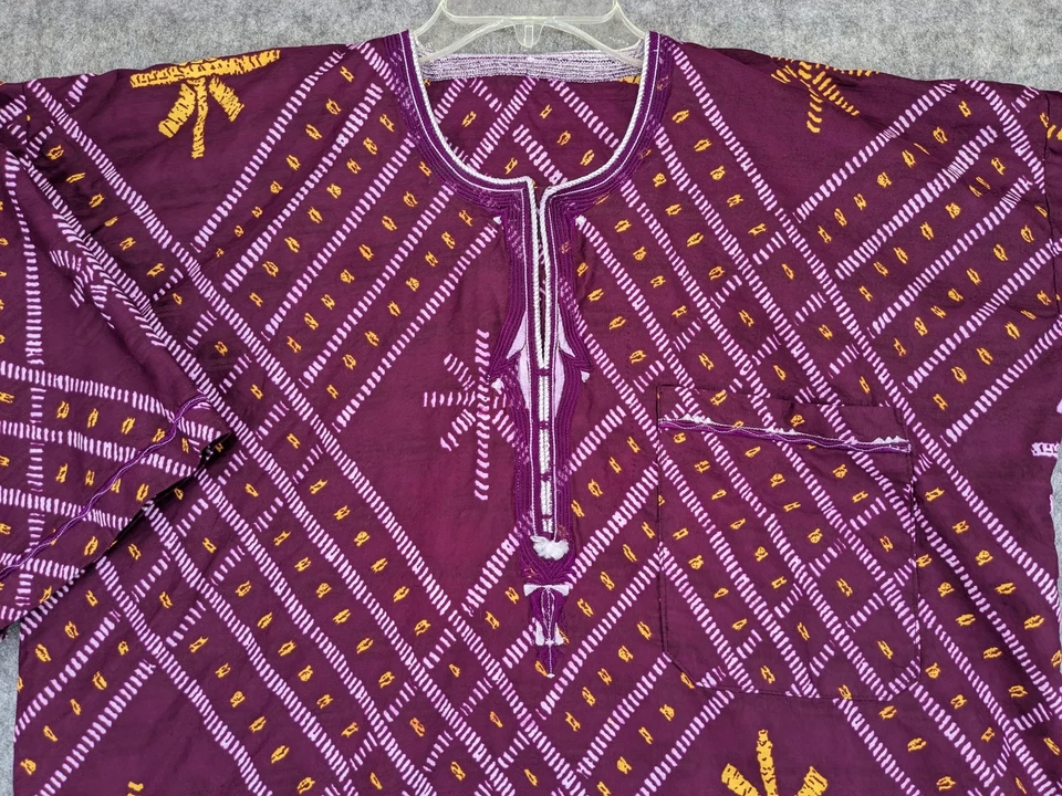 African Dashiki 刺绣紫色蜡染图案上衣 XL–XXL 传统衬衫 — 第 2/4 张图片