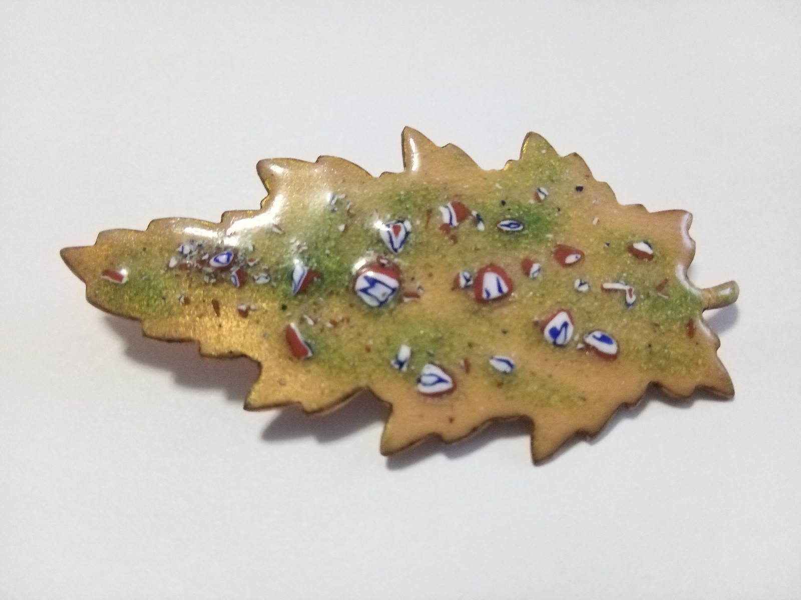 Solid Copper Brooch Leaf Enamel Pin - image 1