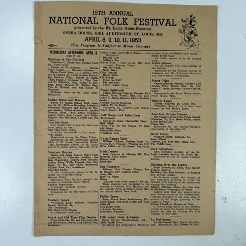 1953 19th Annual National Folk Festival Program St. Louis Globe-Democrat Kiel