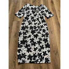 Calvin Klein Sheath Dress Womens 4 Black White Floral Adult Short Sleeve Zip