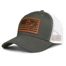 Gifts for Dad Husband Snapback Trucker Hat One Size Fishing.leather-army Green