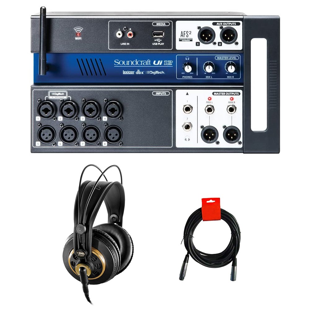 Soundcraft Ui12 12-Input Digital Mixer Bundle with AKG K240 Headphone - Cable 78290₽