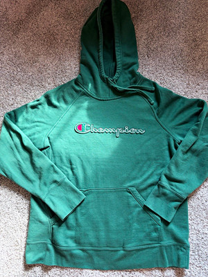 Champion Men's L Green Fleece Pullover Hoodie Embroidered Logo Pockets