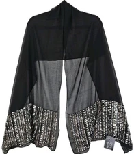 Cejon Black Sequin Rectangular Scarf Eveningwear Sparkle 60"×19.5" NWT.