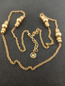 Authentic GIVENCHY 1970s gold plated logo etched designs beads stations chain necklace