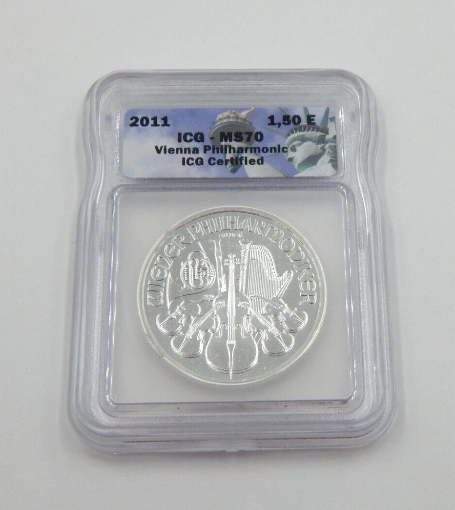 2011 Austria Philharmonic 1oz .999 Silver 1,50 Euro Coin ICG