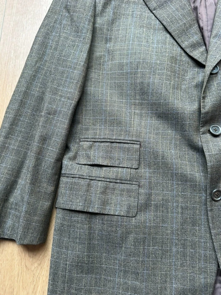 Enrico Isaia 运动外套西装外套 IT 54 灰色棕色羊毛格伦格子手工制作格子 — 第 3/4 张图片