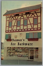 Monroe Wisconsin Bauman's Ace Hardware Storefront c1964 Postcard