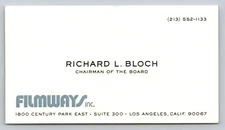 Vintage Business Card Filmways Inc Los Angeles California Bloch