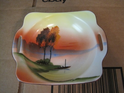 VINTAGE NORITAKE "M" HAND PAINTED TRINKET DISH WITH HANDLES - Picture 1 of 11