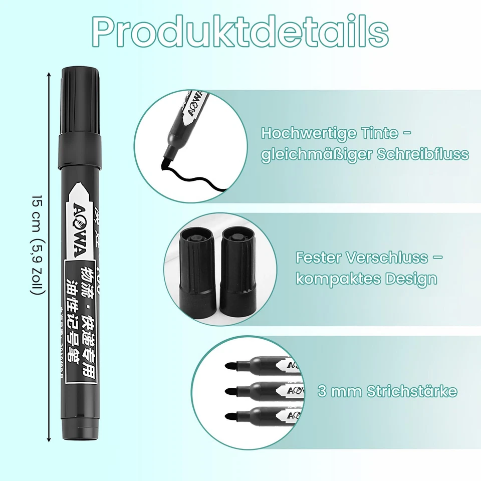 Permanent Marker Set 50 Stk Schwarz, Wasserdicht, Schnell Trocknend für Schule - Bild 3 von 4