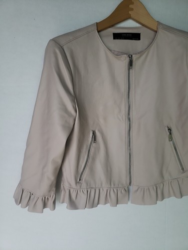 ZARA BASICS GIRL'S FAUX LEATHER JACKET WITH RUFFLE 3/4 SLEEV BLUSH PINK LARGE L - Picture 2 of 7