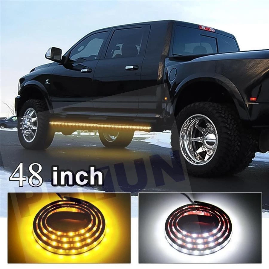 2X 48" estribo paso lateral luz LED ámbar blanco señal de giro DRL barra de tira Foto 3 de 4