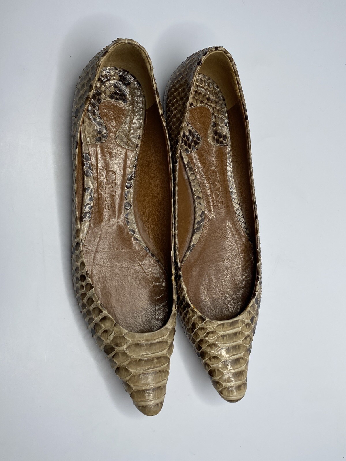 Chloe Marcie Python Beige Brown Ballet Pointed Fl… - image 13
