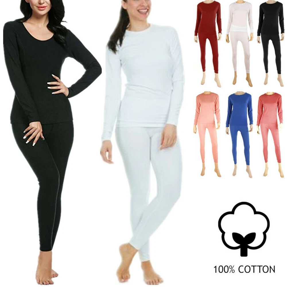 Limei 2Pcs Women's Thermal Underwear Set, Cotton Long Johns Lightweight Top  & Bottom 