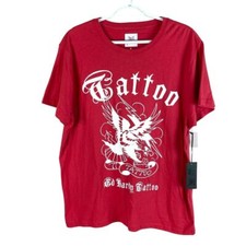 NEW Ed Hardy Tattoo Graphic T Shirt Mens L Red Crewneck S/S Stretch Cotton