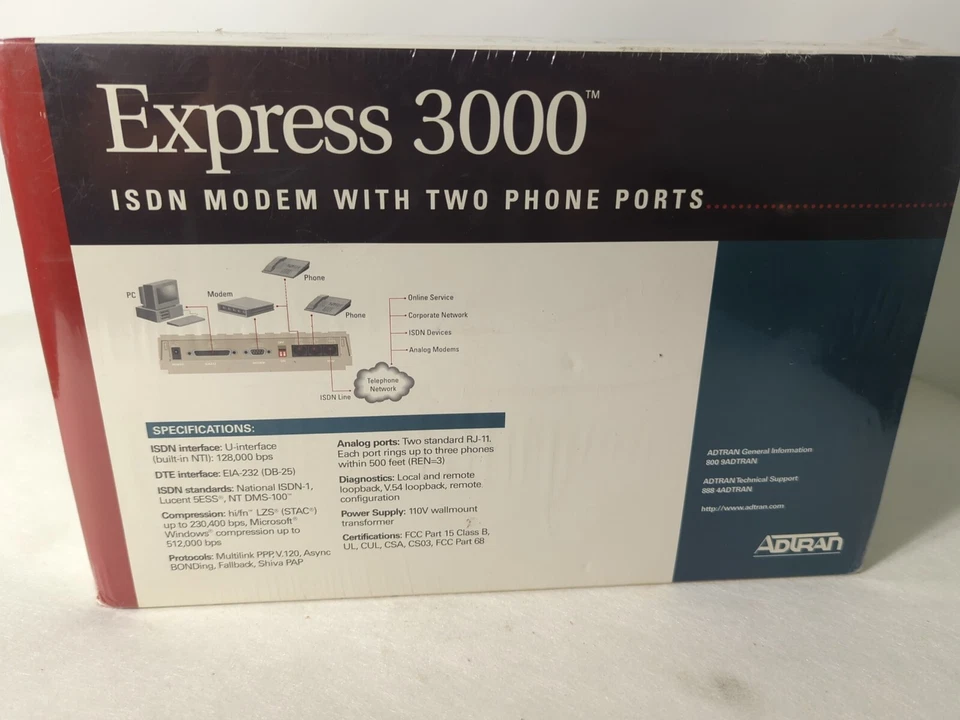 AdTran 1203153L2 Express 3000 ISDN 调制解调器 带两个电话端口 — 第 3/3 张图片