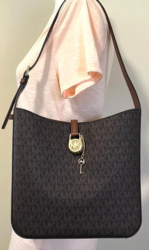 Michael Kors Lyra Small Bucket Brown Mk PVC Leather Shoulder Bag