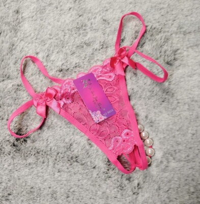 Damen Tanga aus Spitze Offene Schritt String mit Perlen Reizwäsche Spitzenslip
