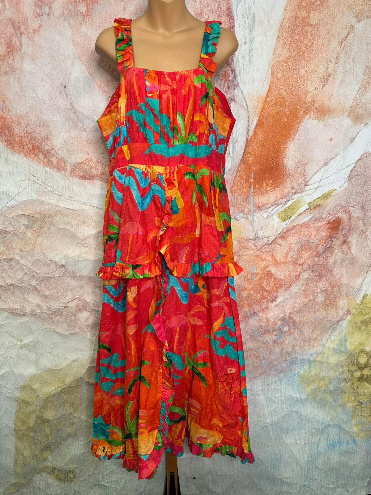 PALM ANGELS Abito Anthropologie Farm Rio Ipanema rosso midi taglia XL