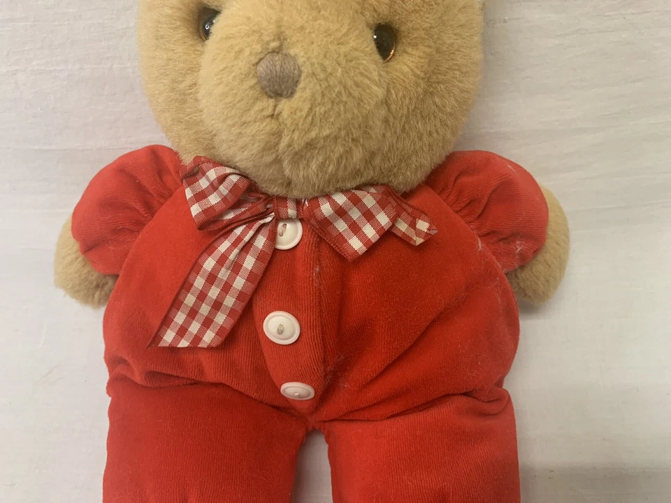 Pajarita a cuadros de oso de felpa rojo Edén de colección 3 botones ojos de vidrio delanteros Foto 4 de 4