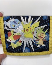 VTG Pokemon Pikachu and Friends Trifold 2014 Nylon Wallet keychain Zipped Pouch