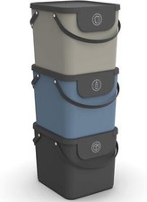 Kitchen Waste Bin 3-Set, Rotho 40L Waste Separation System w/ Handle, Stackable