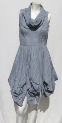 WAREHOUSE Gray Gauzy Cotton Cowl Neck Draped Skirt Dress sz US XS 0 2 UK 6 MINT