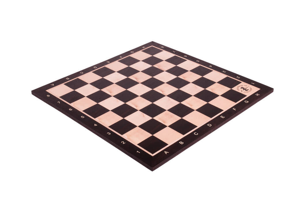 Smoked Oak & Maple Wooden Chess Board - 2.25 With Notation & Logo Smoked Oak & Maple Wooden Chess Board - 2.25 With Notation & Logo