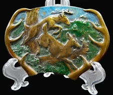 Running Deer Antlers Bergamot Brass Works Vintage Belt Buckle