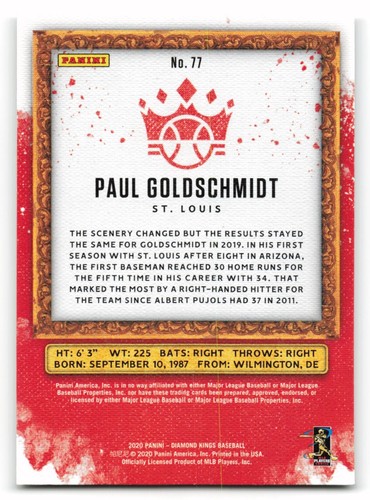 2020 Panini Diamond Kings #77 PAUL GOLDSCHMIDT St. Louis Cardinals NICE !!! - Picture 2 of 2
