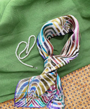 100 Silk Mulberry Wrap Shawl Square Colorful stripes Print Bandanna Scarf 27''