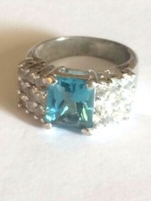 Sterling Silver 925 Cocktail Ring Blue Topaz CZ Size 7