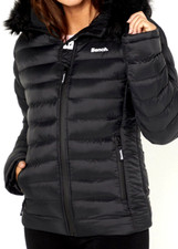 New Womens Bench Faux Fur Trim Padded Jacket Black Size Uk 16 Rrp£109.99
